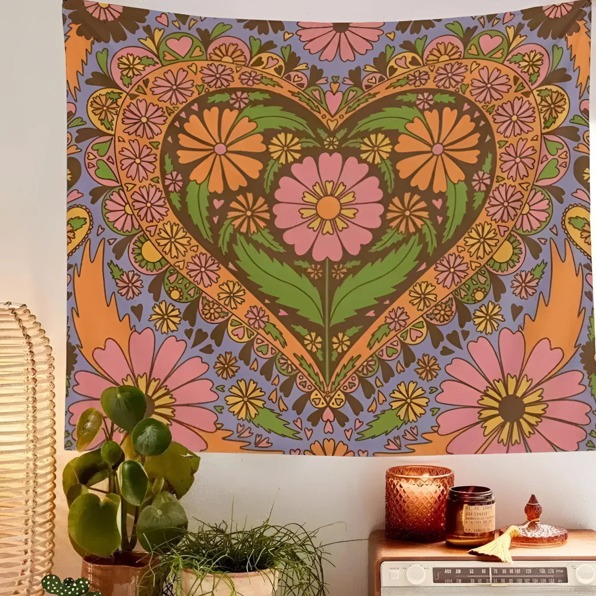 80S Retro Flower Wall Hanging Tapestry Wall Decor