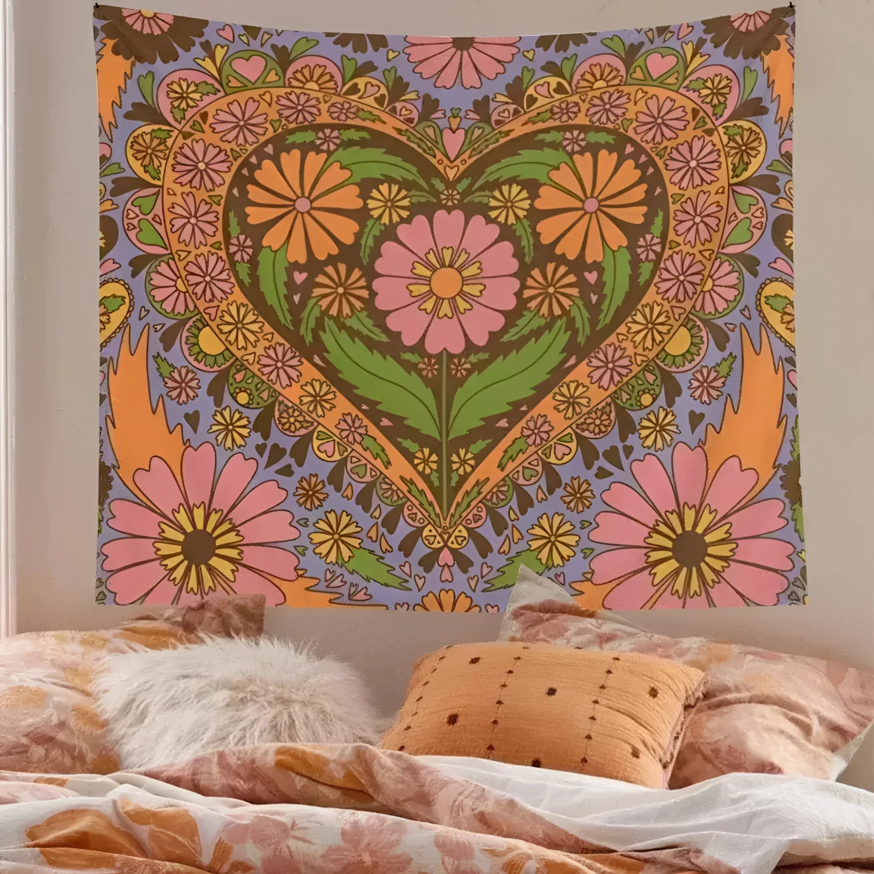 80S Retro Flower Wall Hanging Tapestry Wall Decor