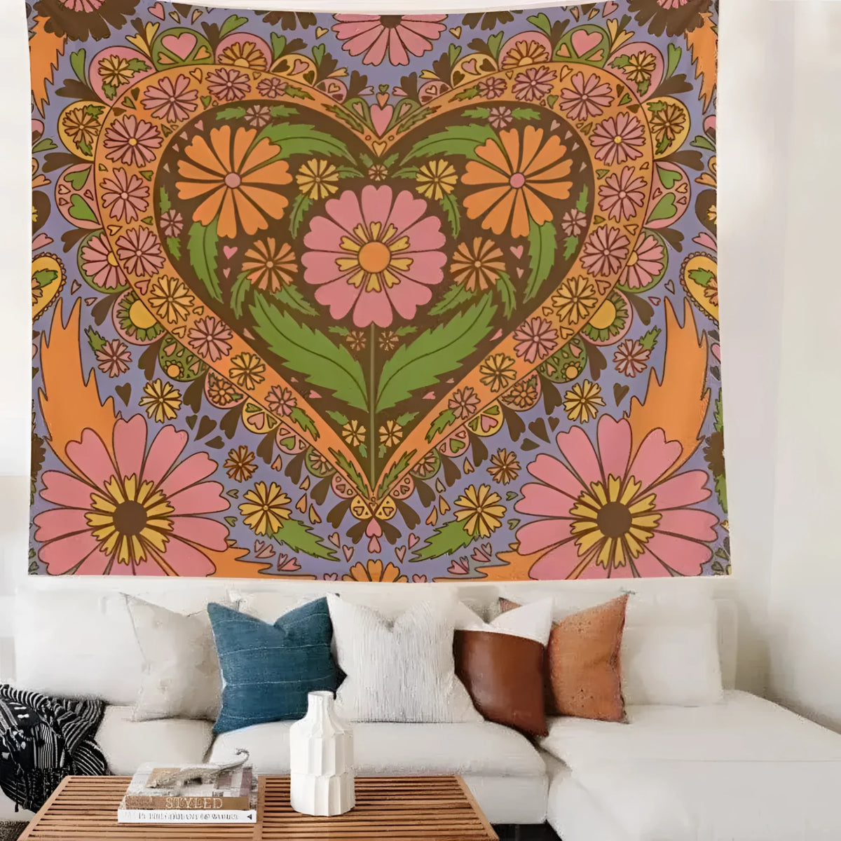 80S Retro Flower Wall Hanging Tapestry Wall Decor