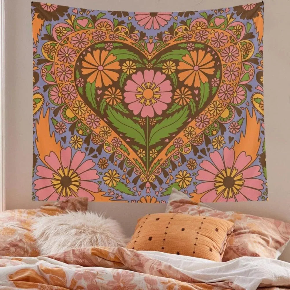 80S Retro Flower Wall Hanging Tapestry Wall Decor