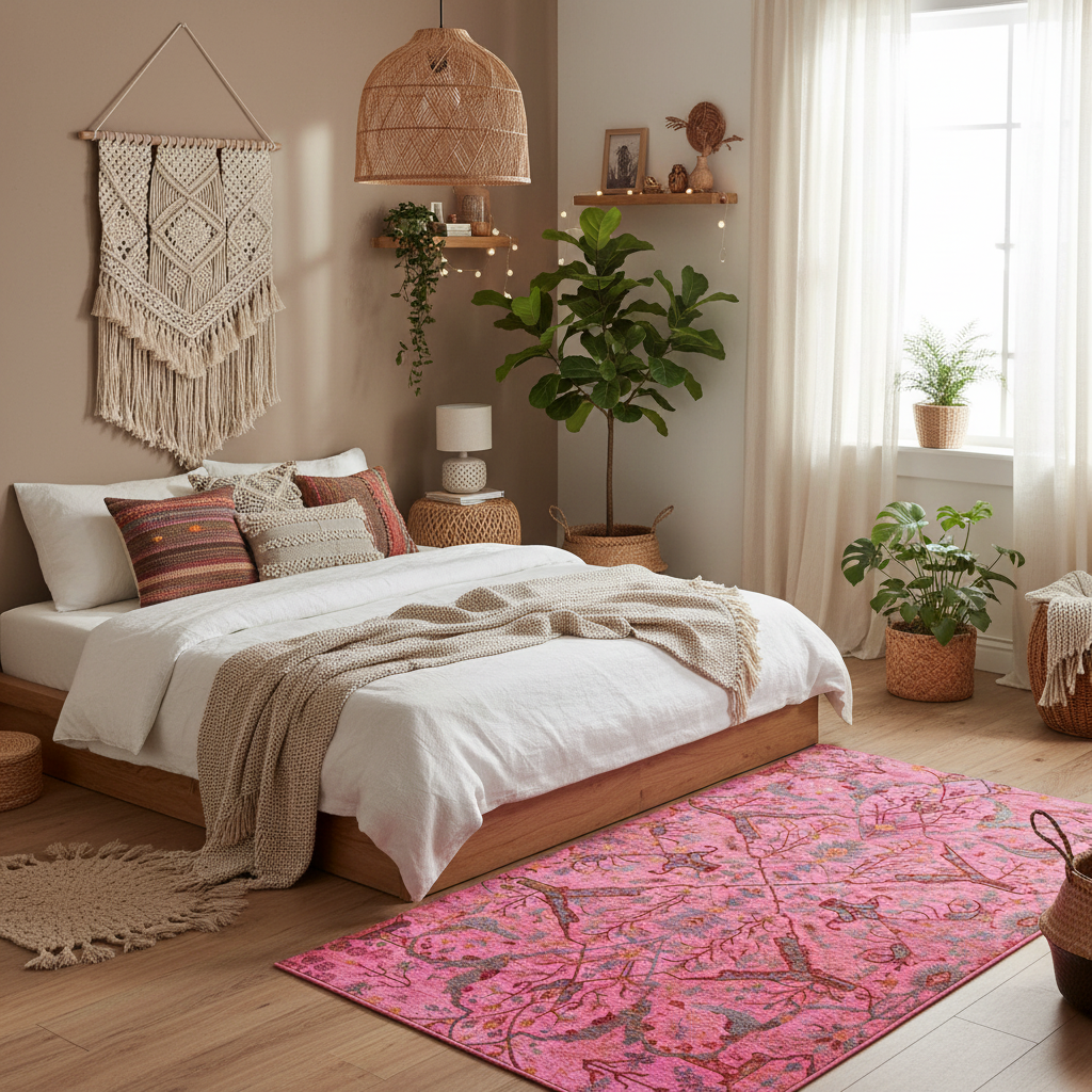 Barbiecore Boho Bloom Accent Rug