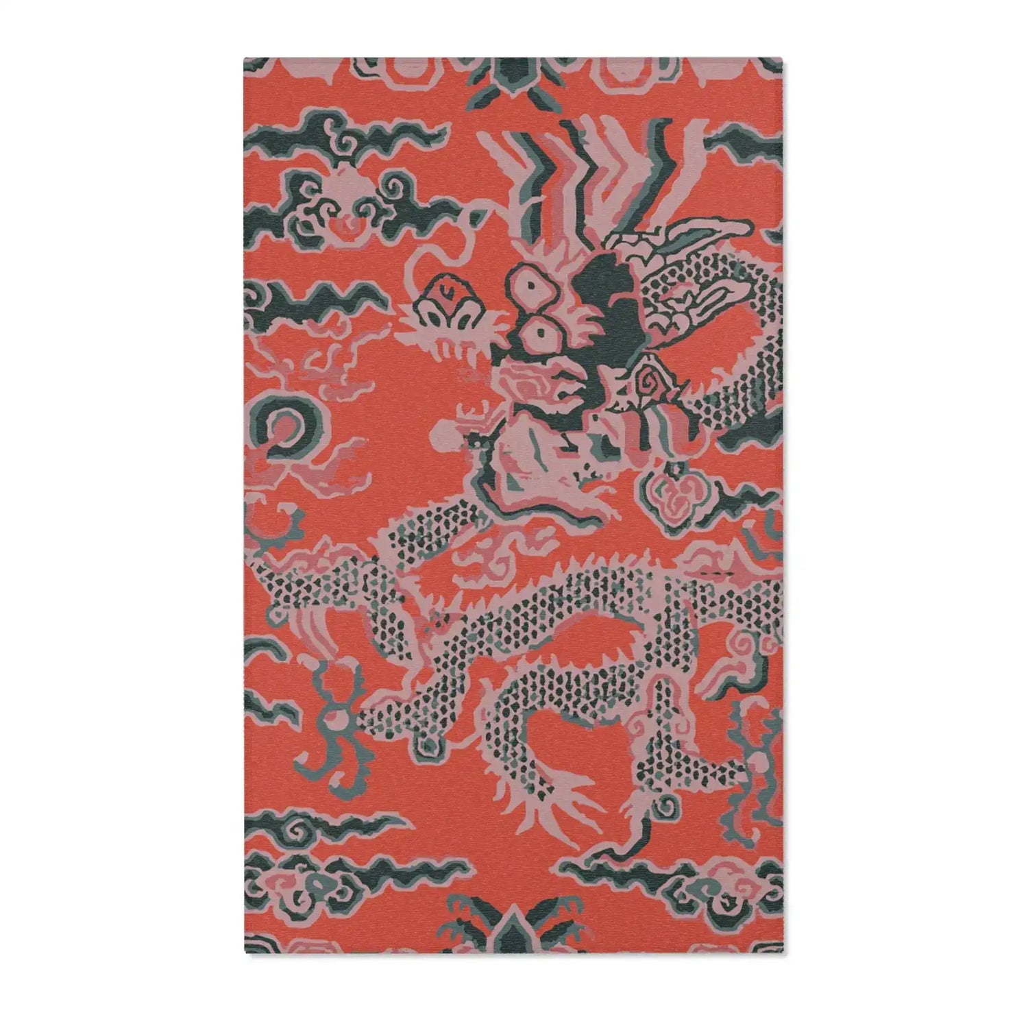Fiery Red Celestial Dragon Accent Rug