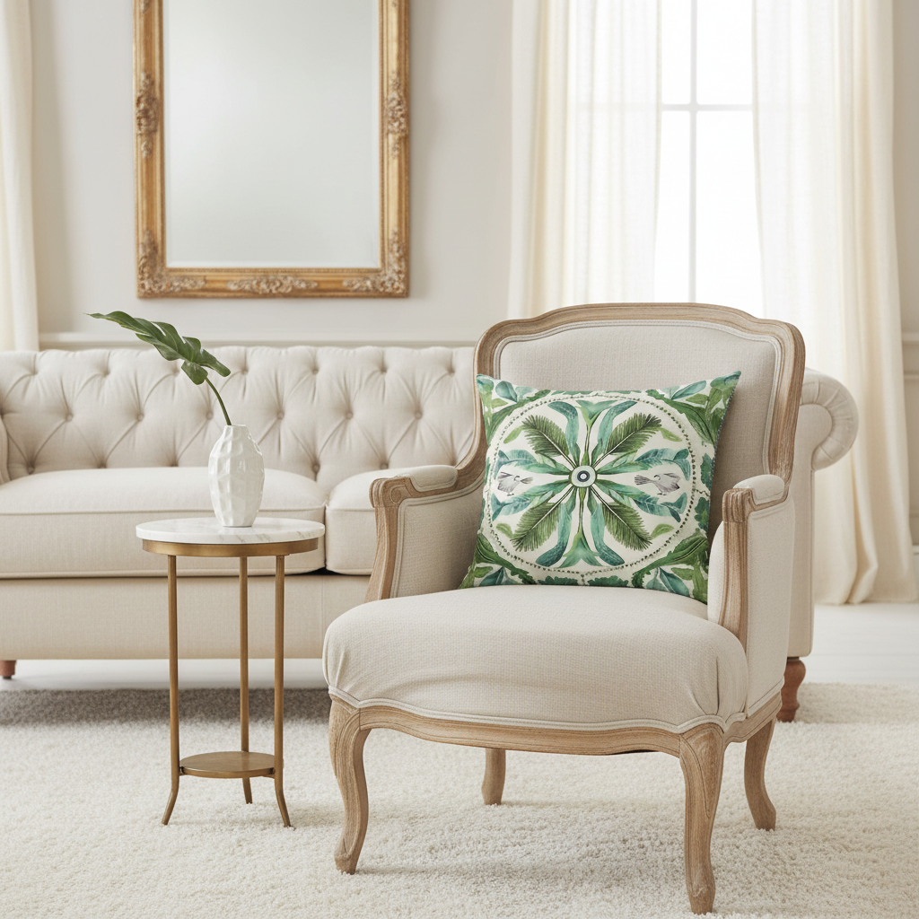 Verdant Harmony Birds & Palms Throw Pillow