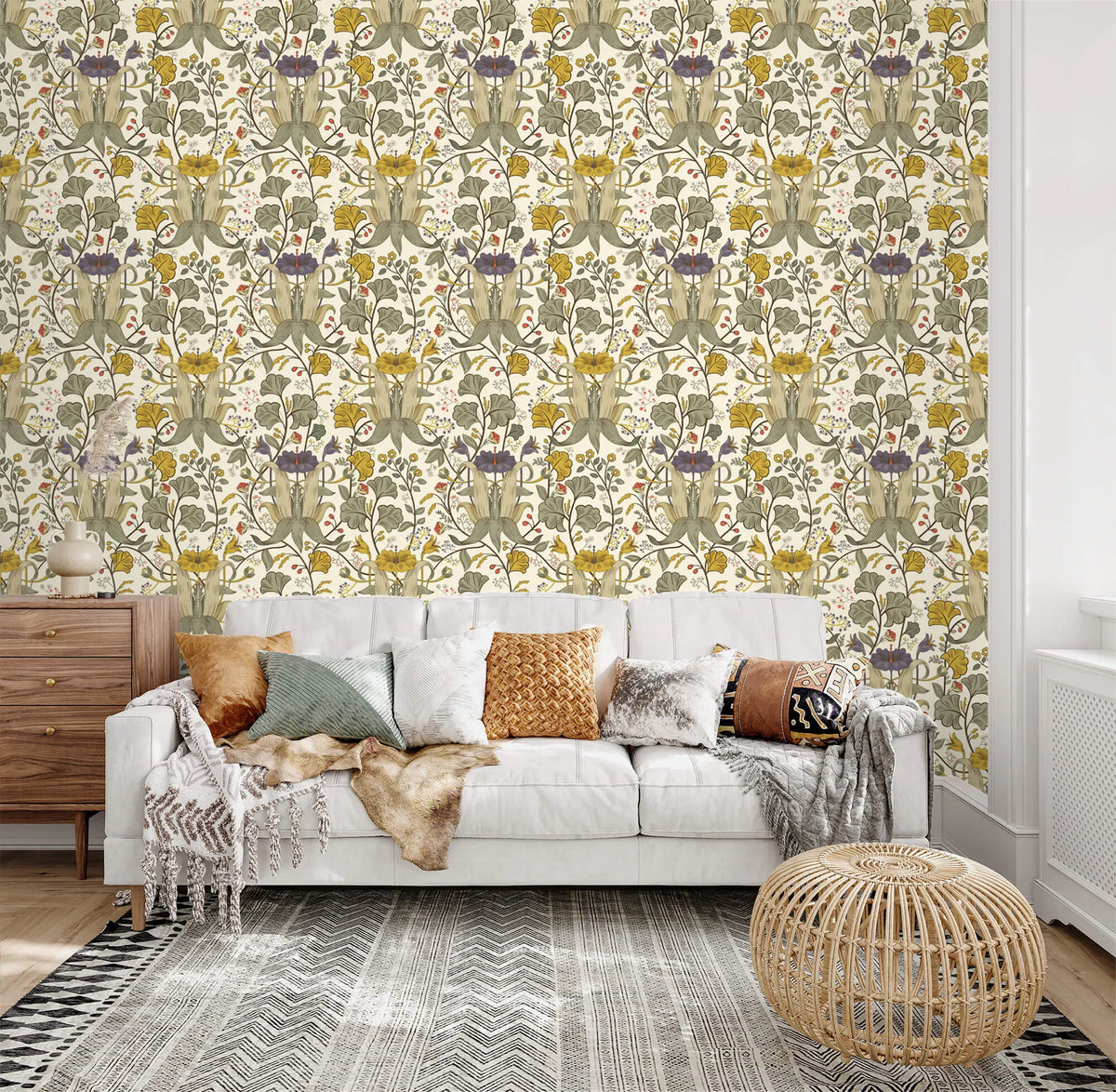 Golden Blooms Symphony: Vintage Yellow Floral Wallpaper