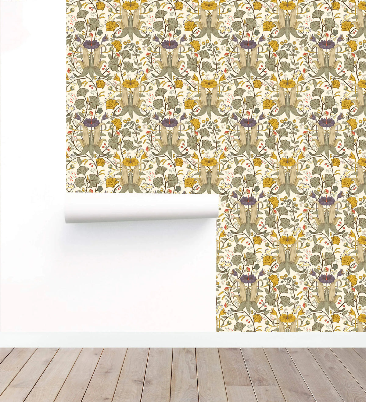 Golden Blooms Symphony: Vintage Yellow Floral Wallpaper