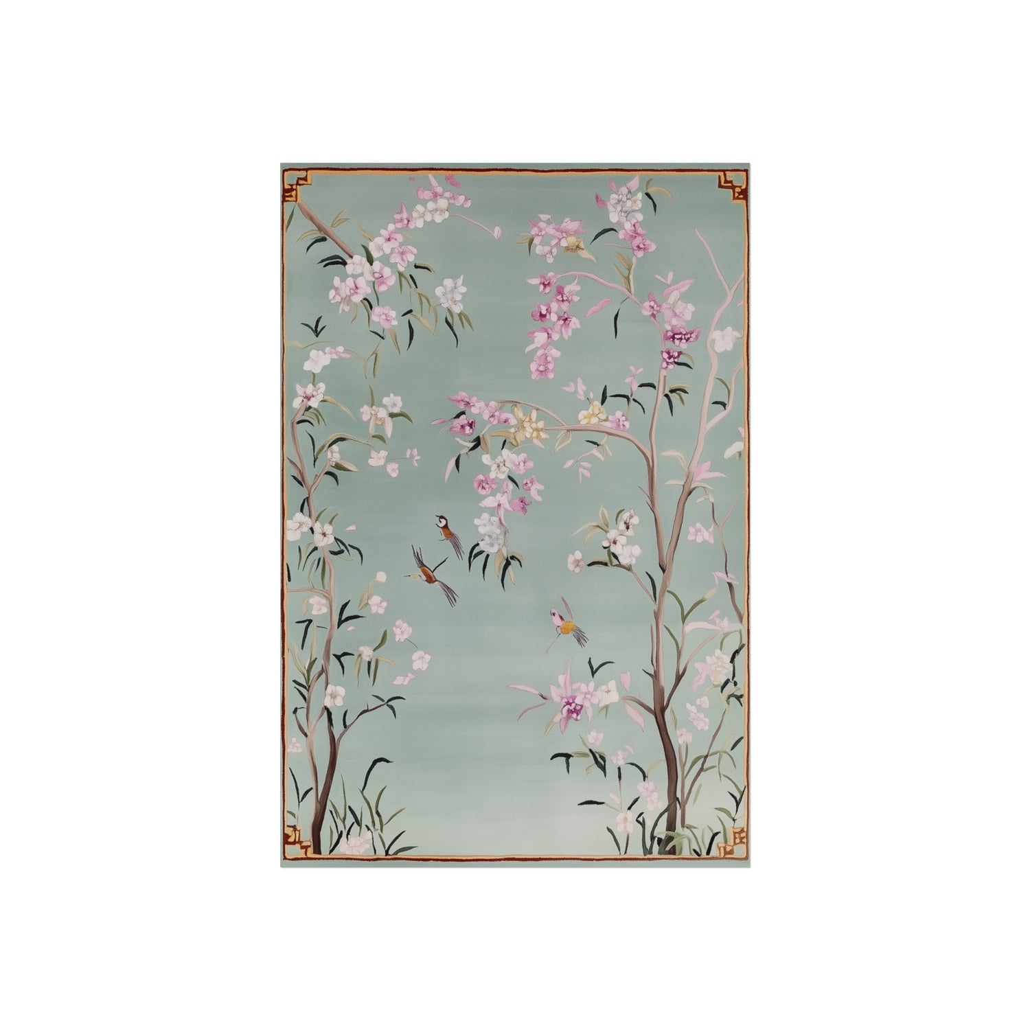 Gray Chinoiserie Birds and Cherry Blossom Fine Art Poster