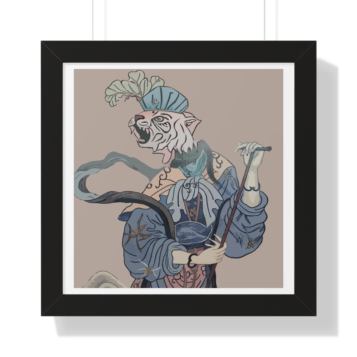 Introducing our majestic "Regal Tigress in Blue Robe" Framed Poster Wall Art, a captivating masterpiece that exudes regal elegance and timeless charm. 