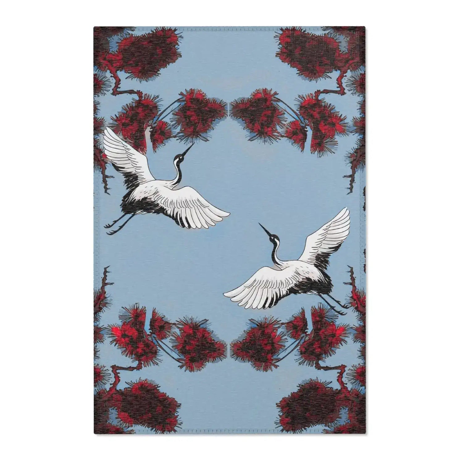 Dancing Cranes with Crimson Pines Accent Rug