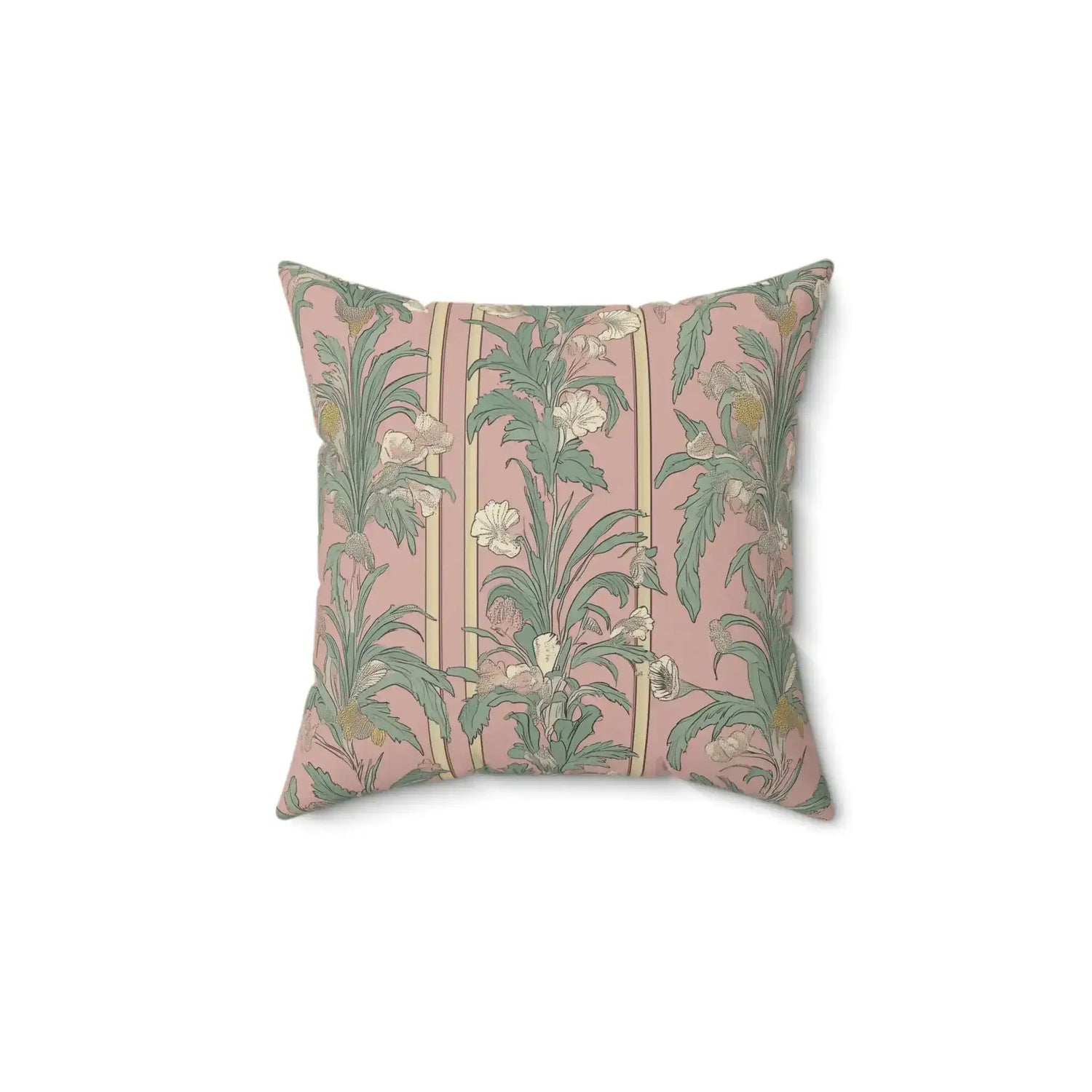 Dusty Rose Botanical Stripe Throw Pillow