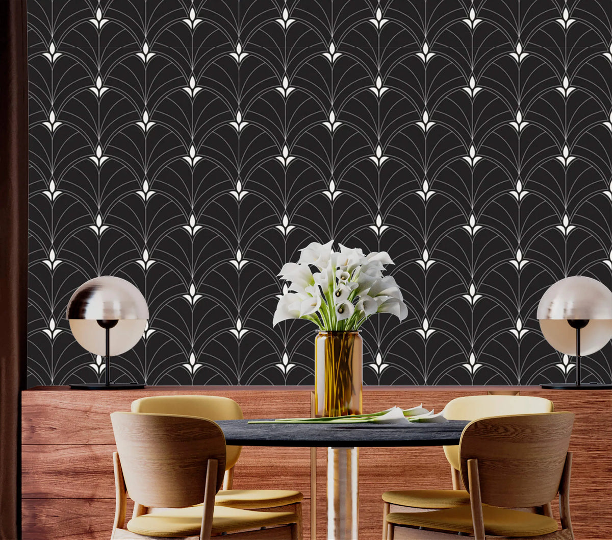 Monochrome Majesty: Black and White Art Deco Arch Wallpaper