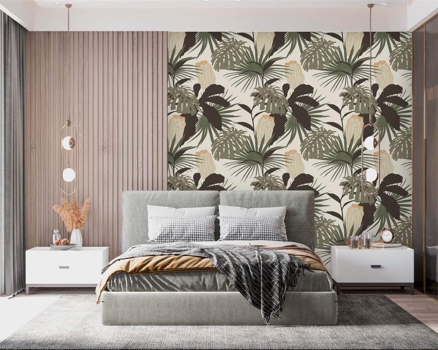 Vintage Glamour Palm and Monstera Grandeur Wallpaper