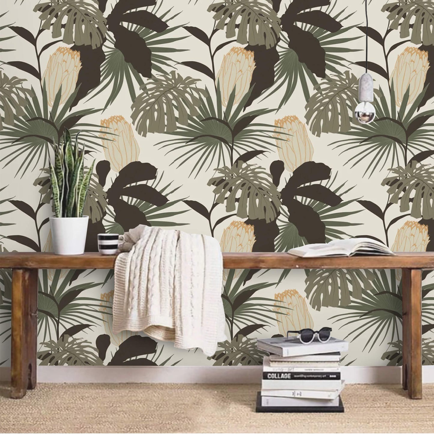 Vintage Glamour Palm and Monstera Grandeur Wallpaper