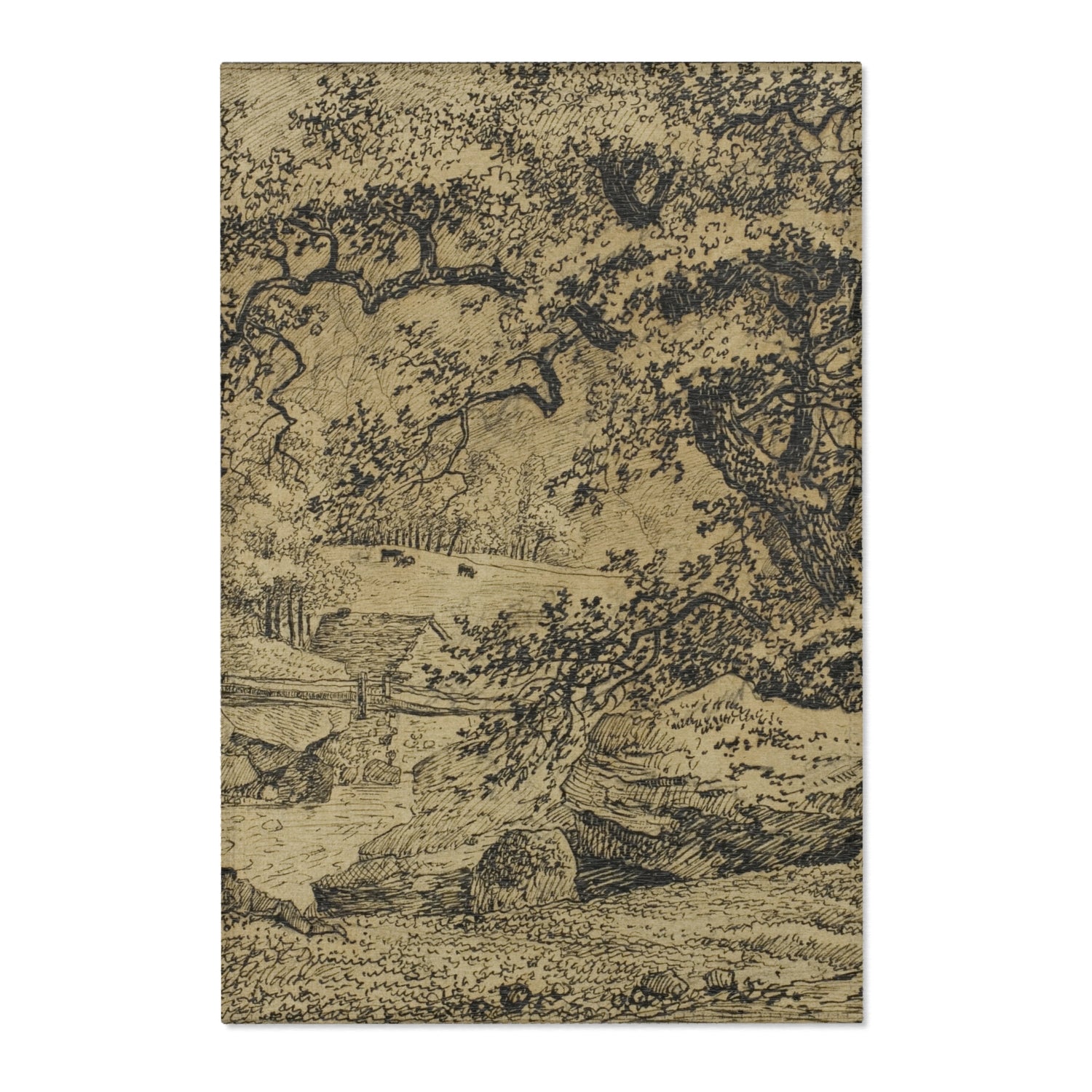 Landscape with Figure Resting under Tree by Stream - Jacob van Ruisdael Area Rug