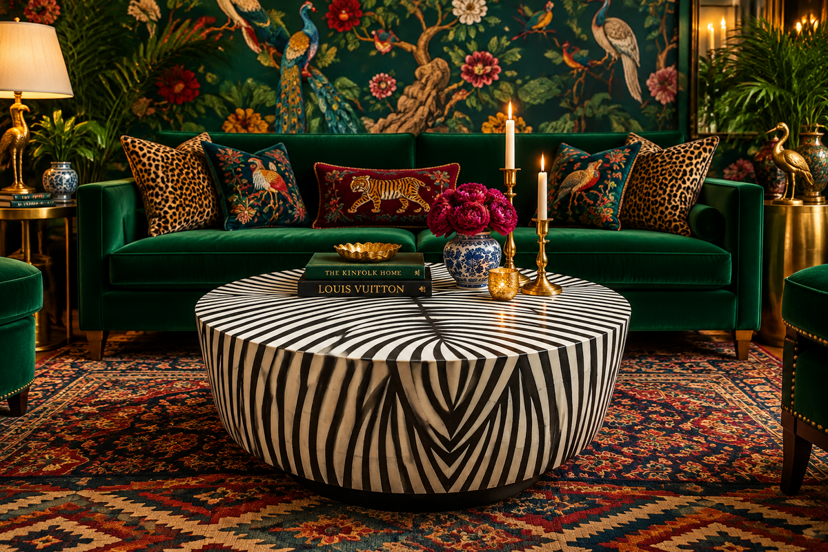 Zebra Harmony Bone Inlay Round Coffee Table