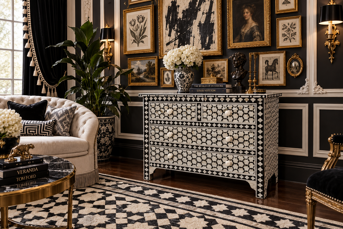 Targua Bone Inlay 4 Drawers Chest