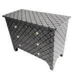 Arrow essence bone inlay chest of drawers with black and white chevron arrow pattern and bone knob handles