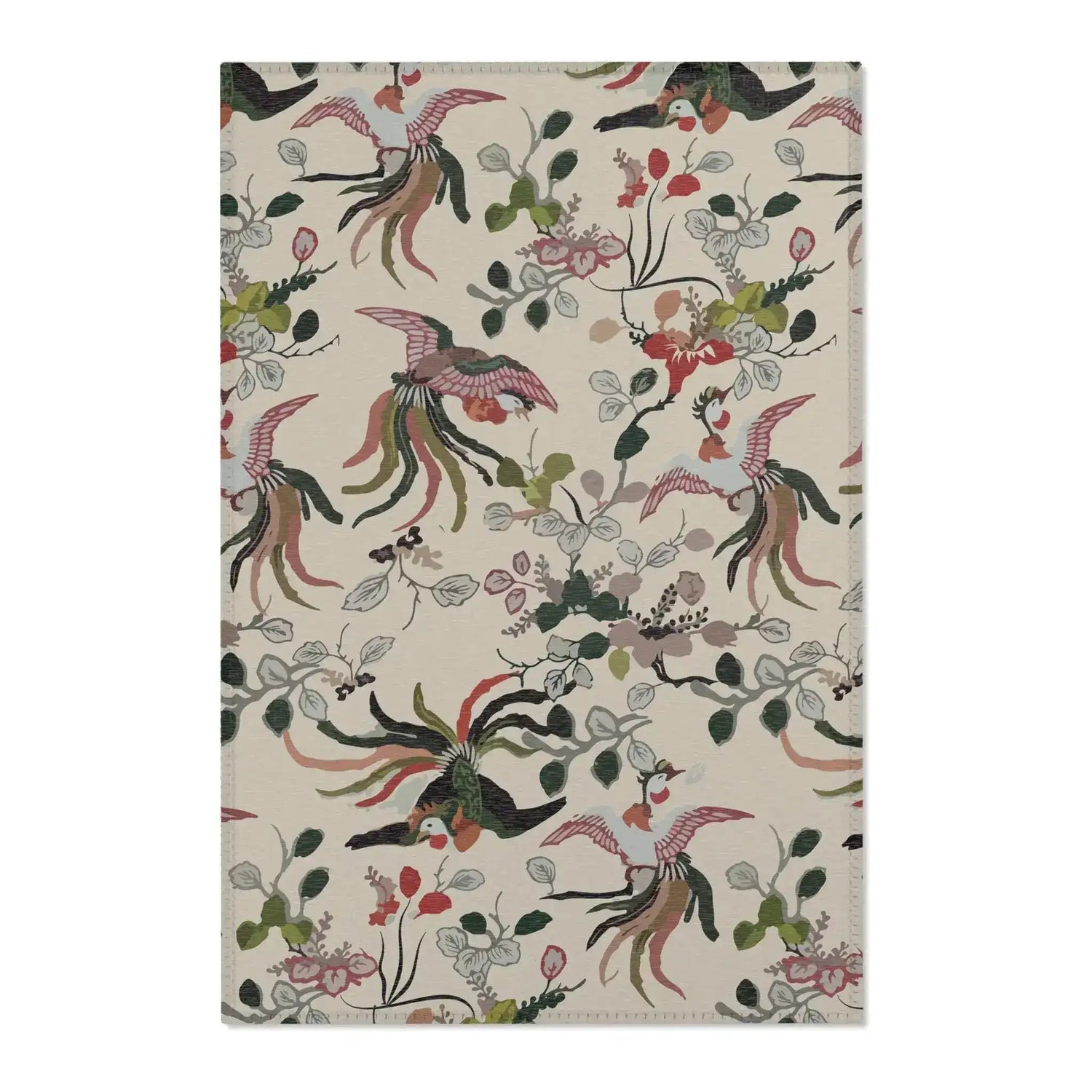 Tropical Birds and Blossoms on Cream Accent Rug