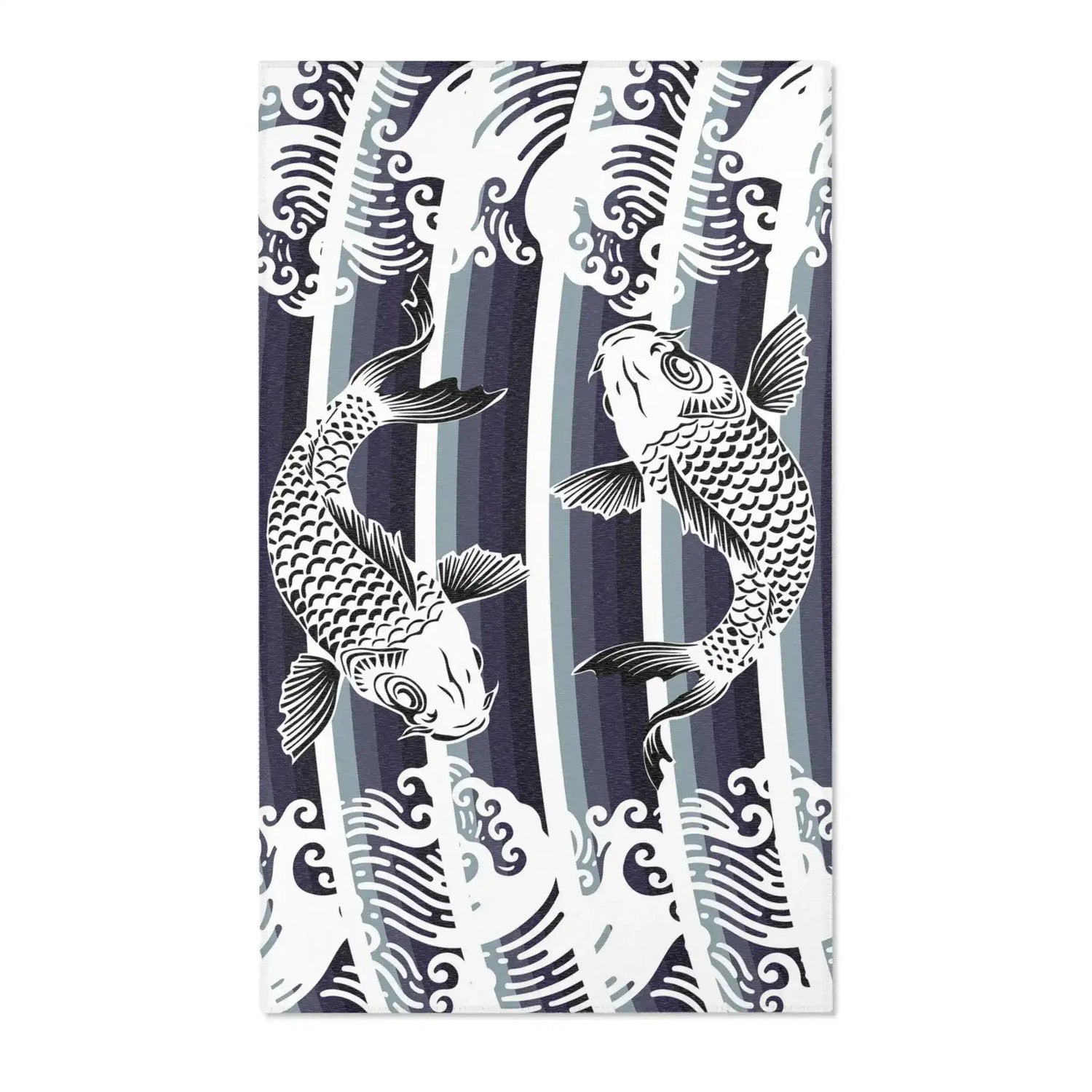 Monochrome Koi Fish Wave Accent Rug