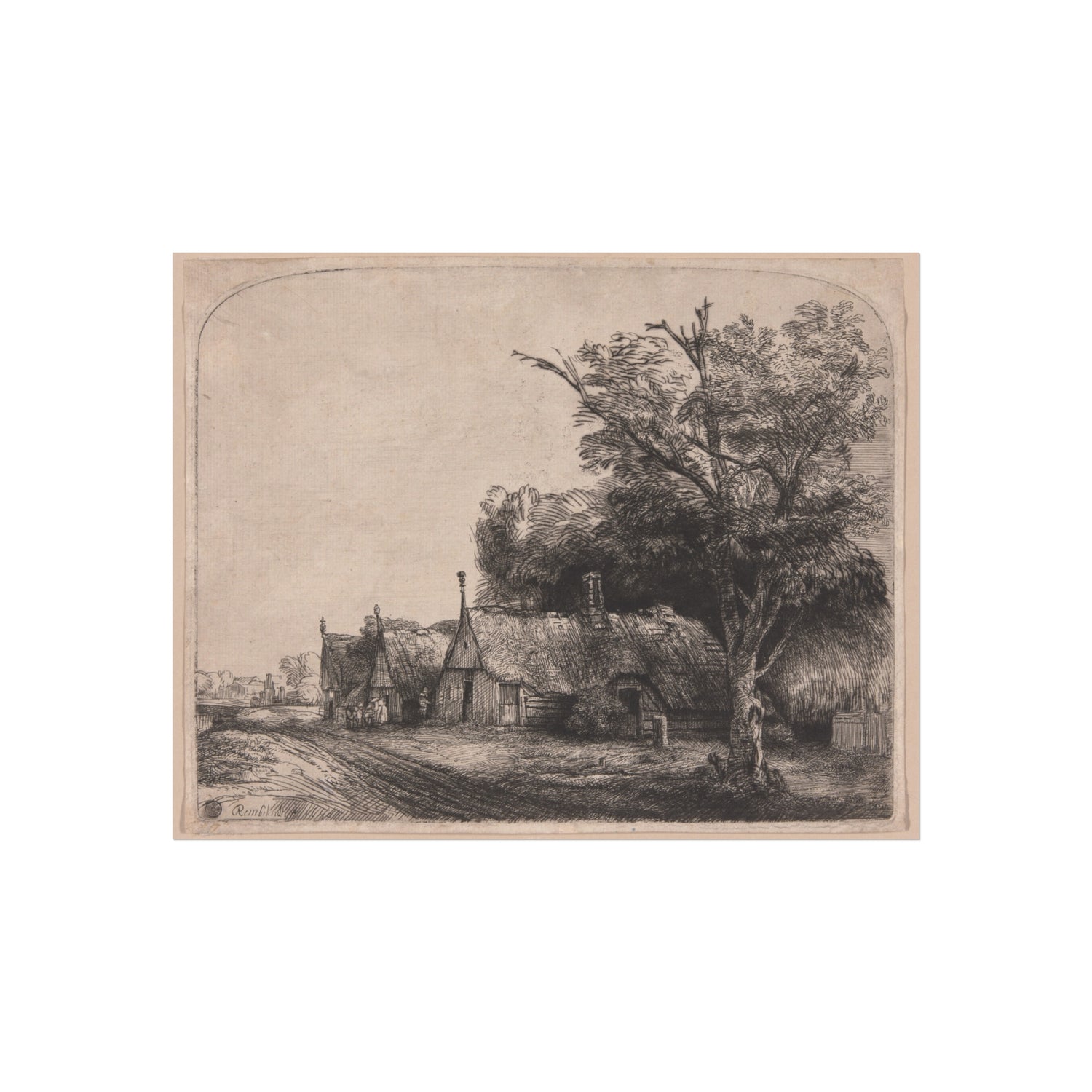 Landscape with Three Gabled Cottages beside a Road - Rembrandt van Rijn Fine Art Poster