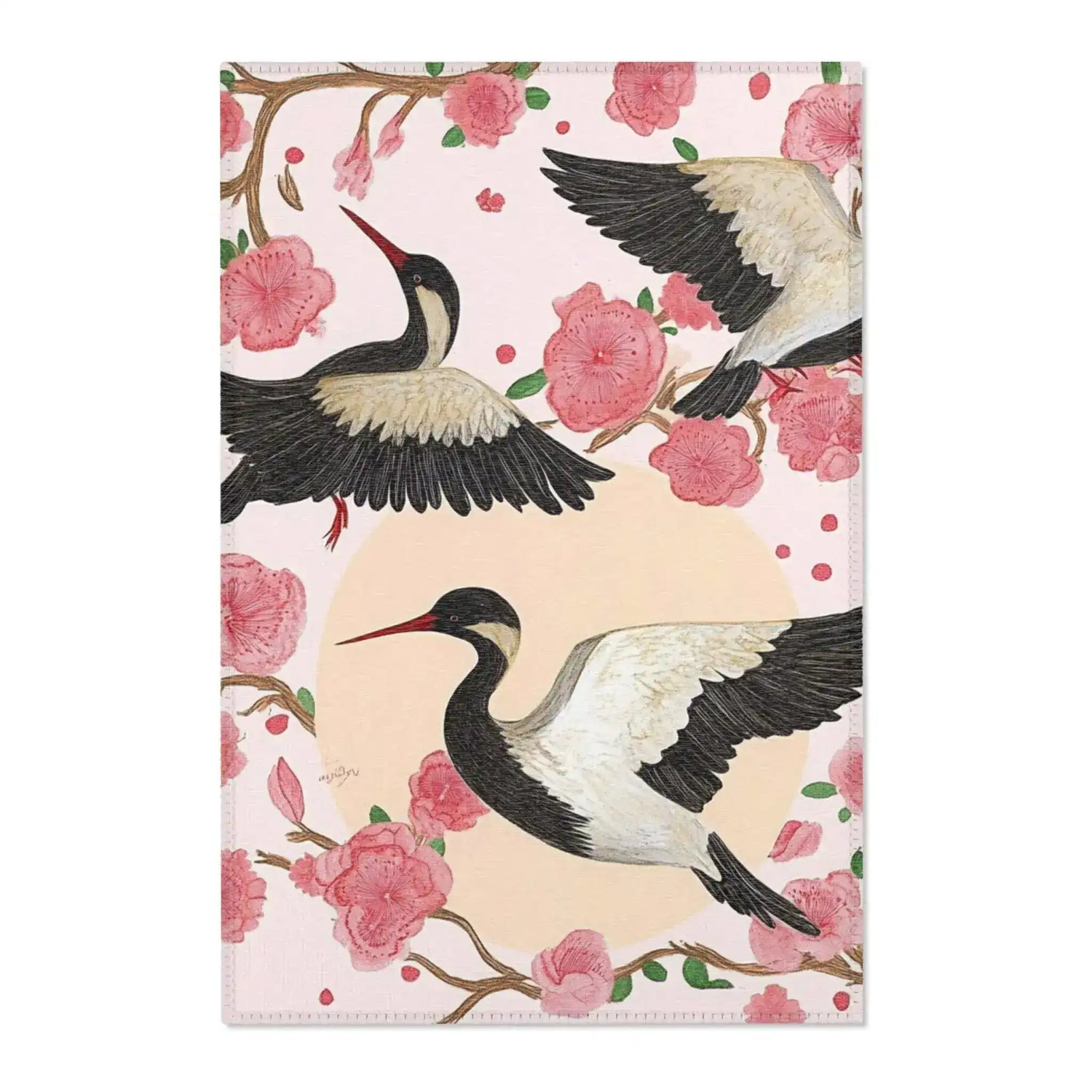 Elegant Crane and Blossom Accent Rug