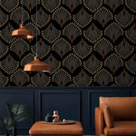 Golden Petal Symphony Art Deco Wallpaper