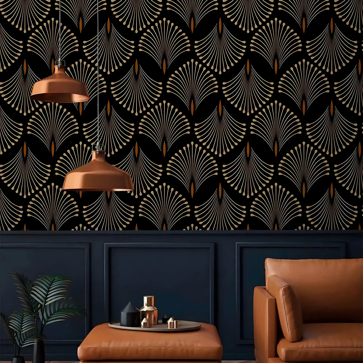 Golden Petal Symphony Art Deco Wallpaper
