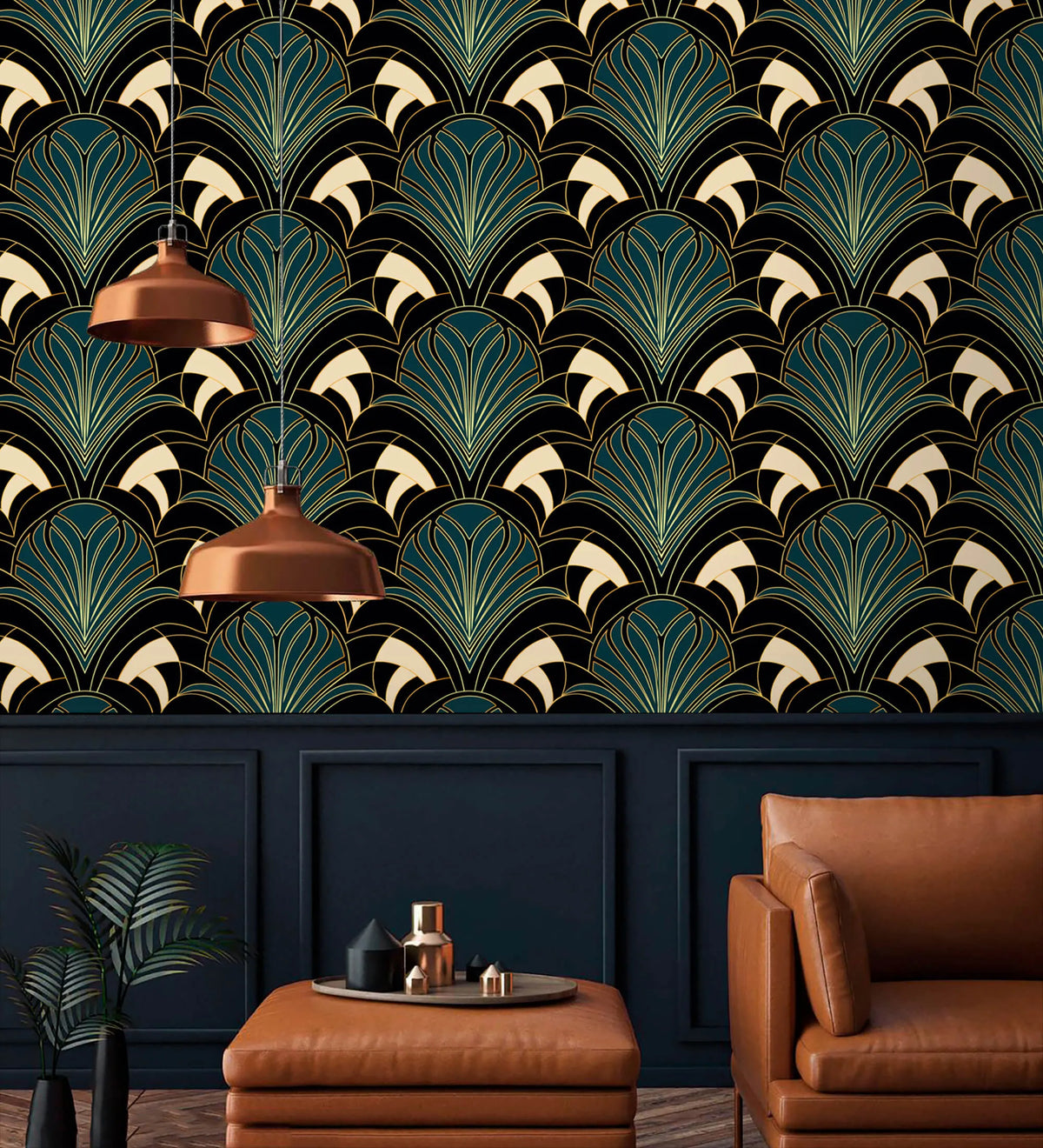 Enchanted Foliage: Art Deco Greenery in Black Gold