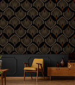 Golden Petal Symphony Art Deco Wallpaper