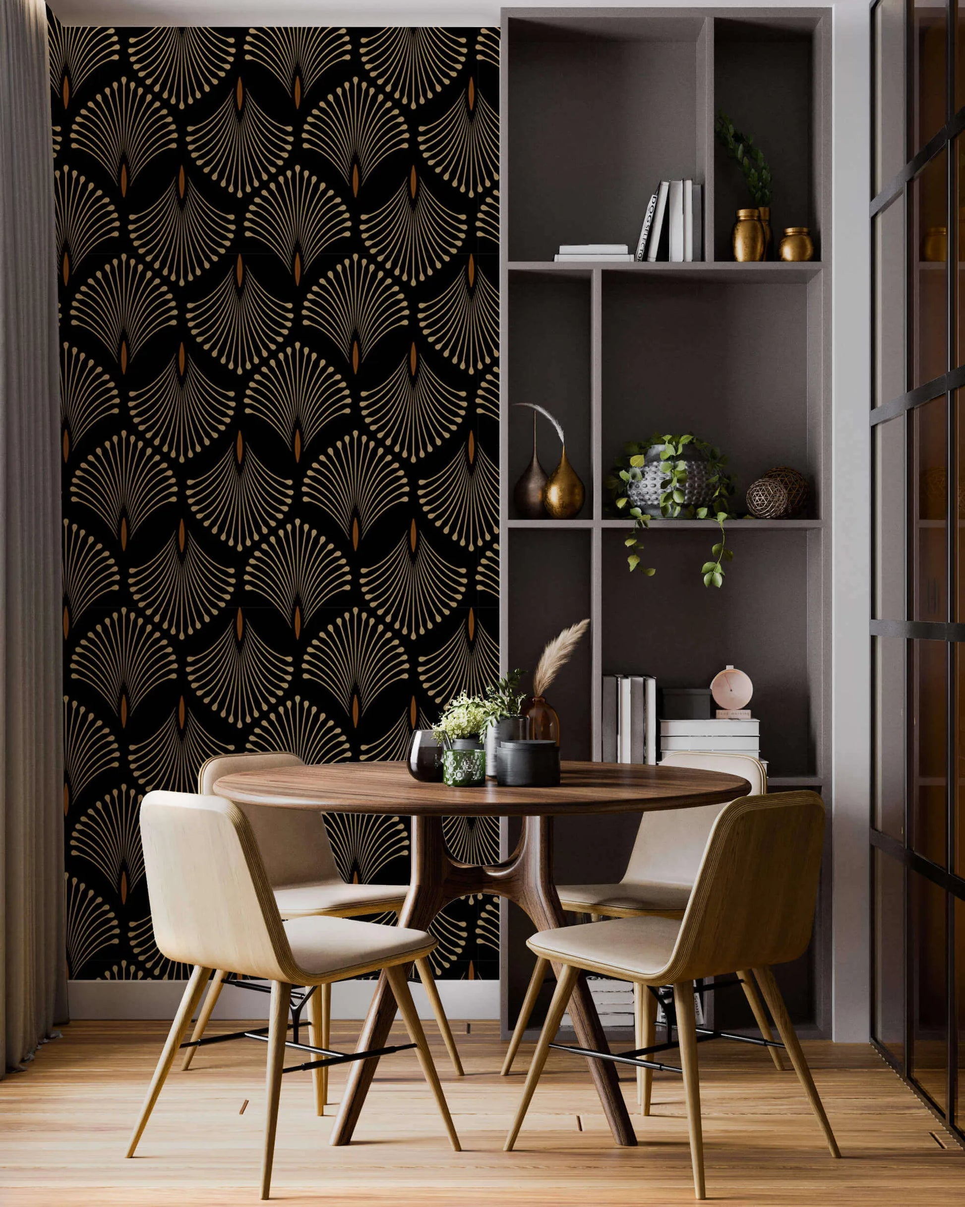 Golden Petal Symphony Art Deco Wallpaper