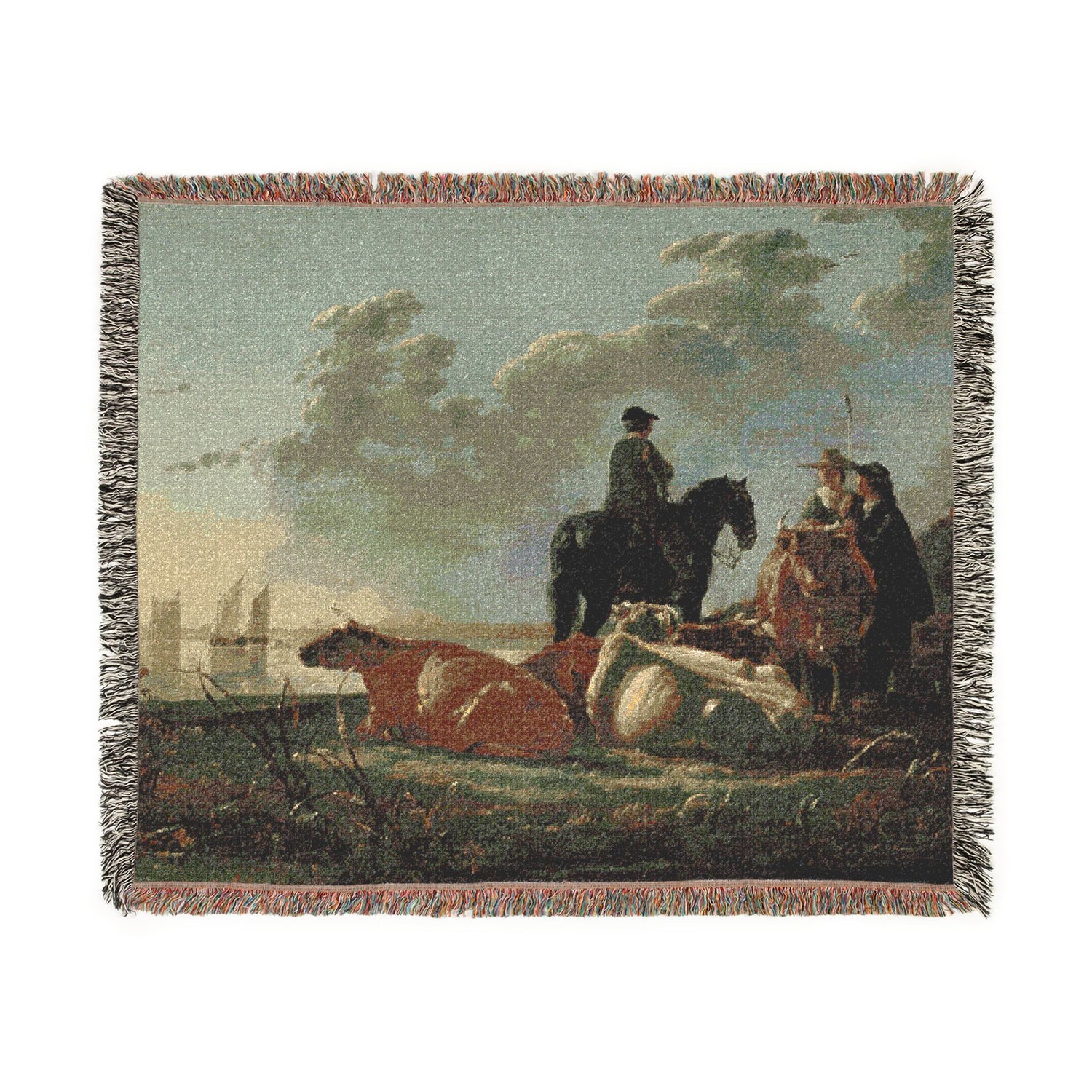 Peasants with Four Cows by the River Merwede - Aelbert Cuyp Tapestry Blanket