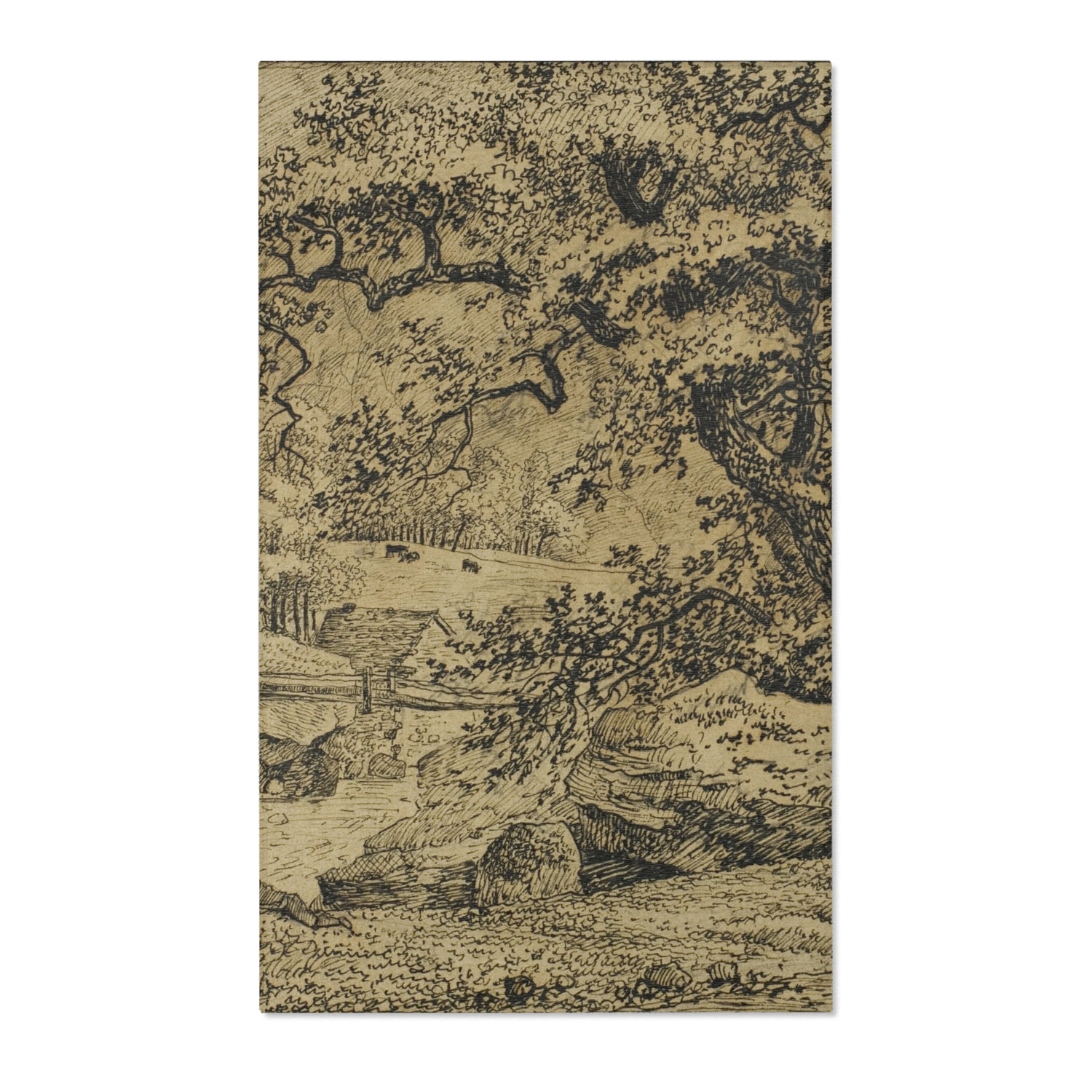 Landscape with Figure Resting under Tree by Stream - Jacob van Ruisdael Area Rug