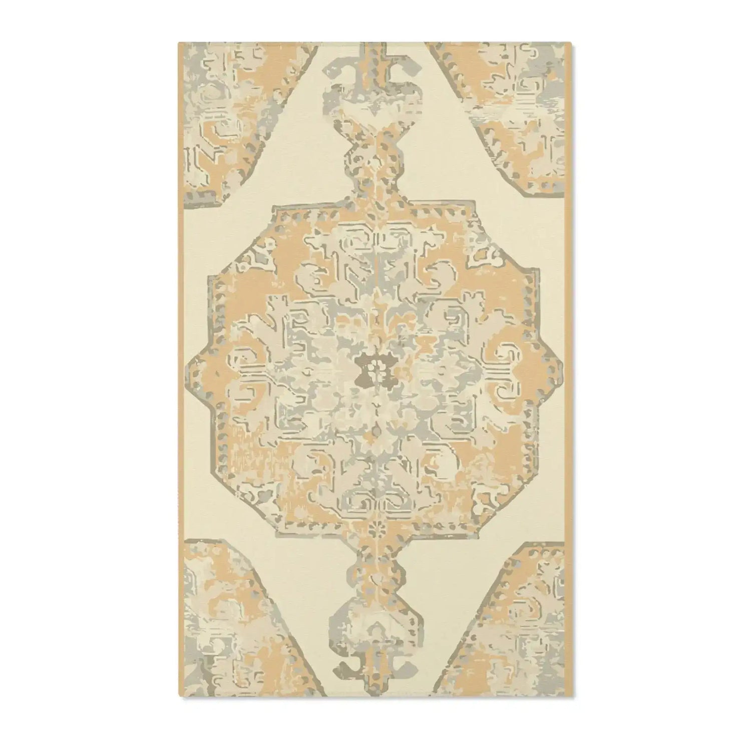 Ivory & Gold Distressed Medallion Accent Rug