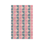 Pastel Garden kitchen towel, retro geometric pattern of dusty pink and slate blue curved tiles