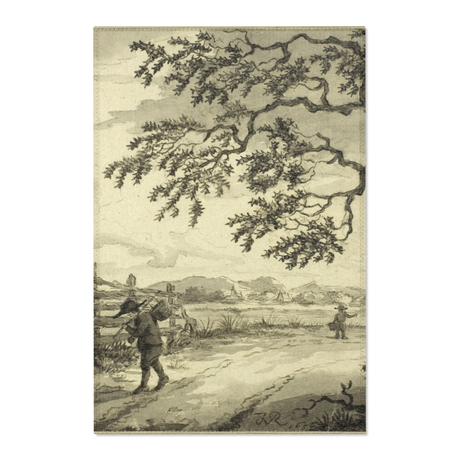 Figures with Baskets on Road - Jacob van Ruisdael Area Rug