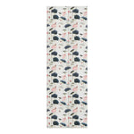 Lotus Reflection yoga mat, watercolor pink lotus blooms and navy lily pads scattered on cream