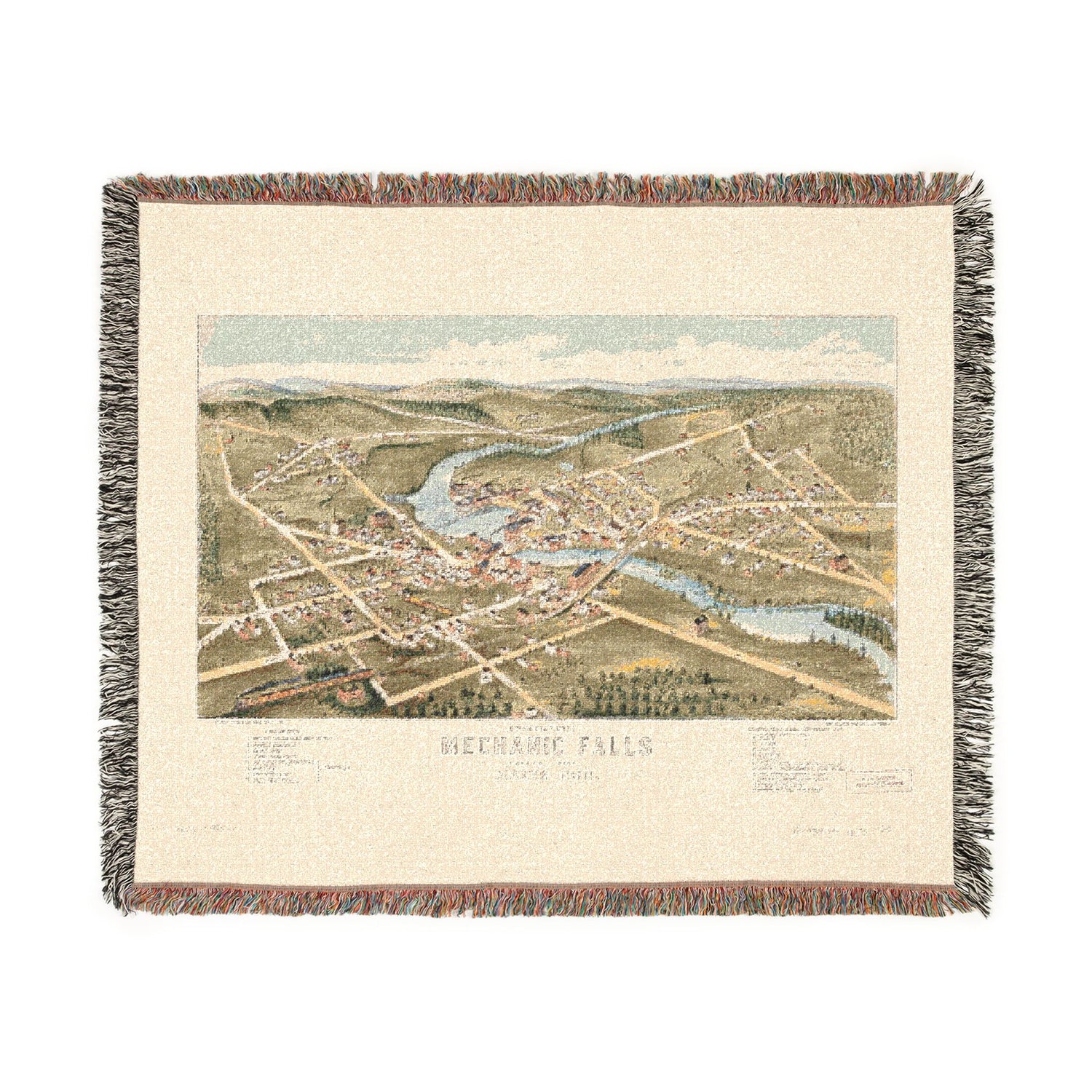 Bird's eye view of Mechanic Falls, Maine, 1878 : looking east Woven Throw Blanket