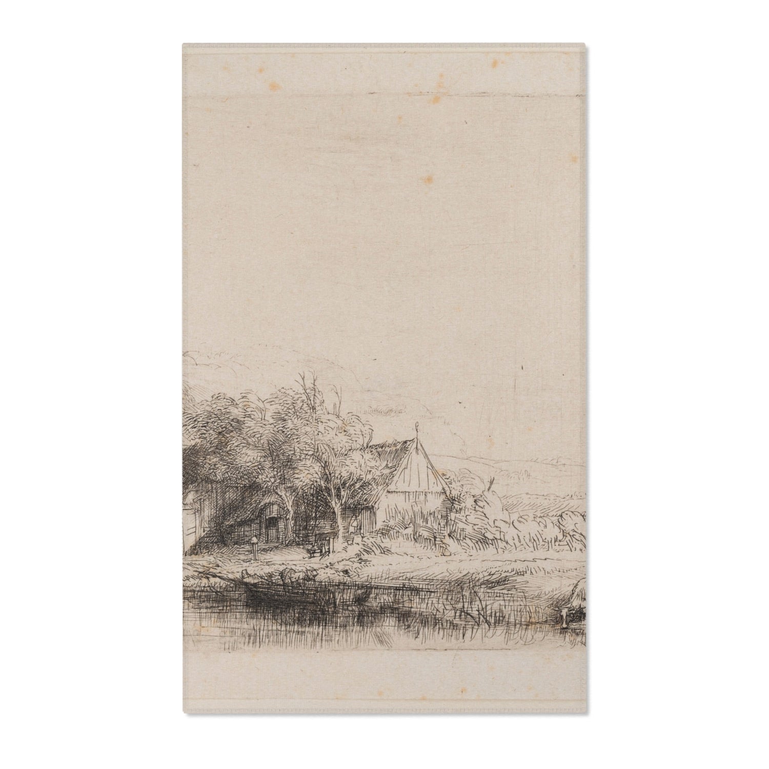 Landscape with a Cow Drinking - Rembrandt van Rijn Area Rug