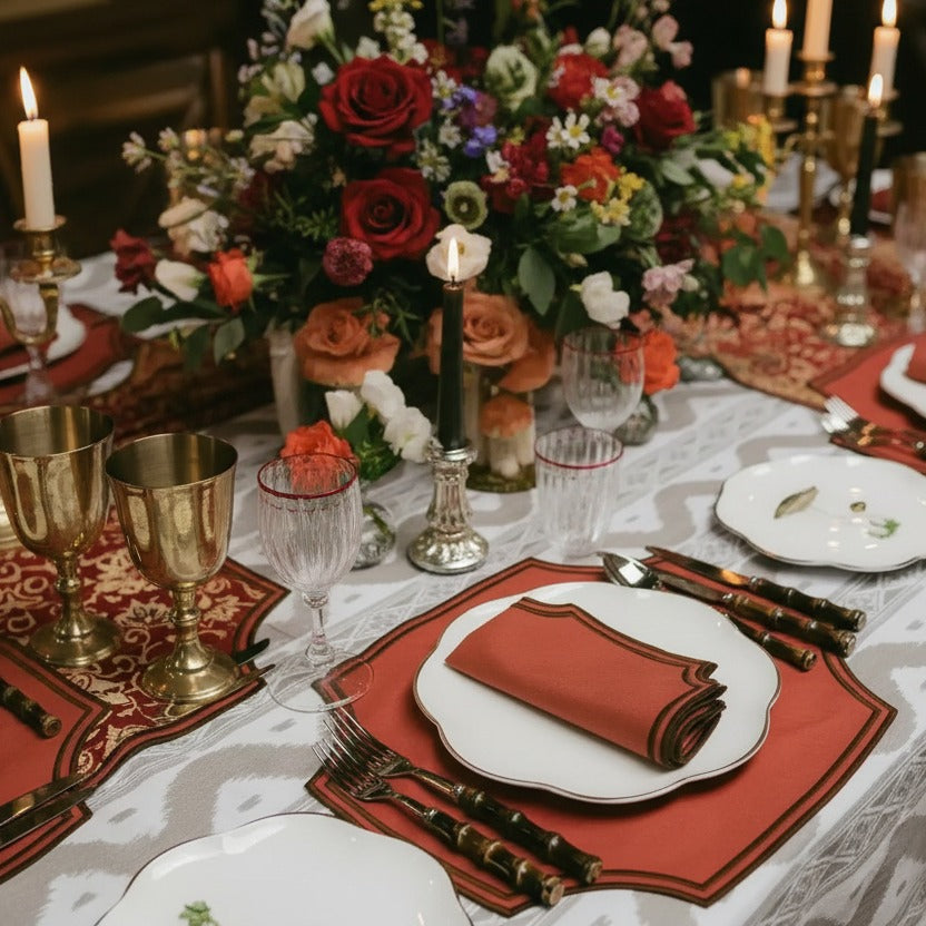 Rustic Red Placemats styled in a room setting