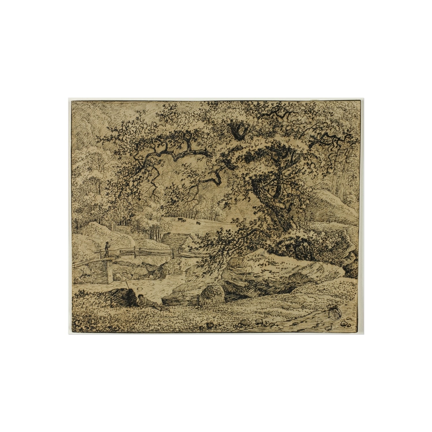 Jacob van Ruisdael - Landscape with Figure Resting Under Tree by Stream | Fine Art Poster