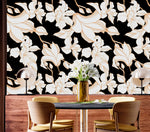 Gilded Petal Black and White Wallpaper