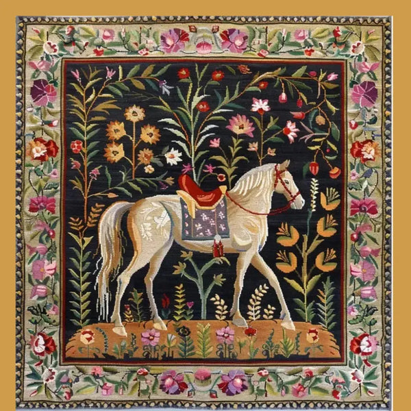 Horse & Blossom Wool Hand Knotted Area Rug