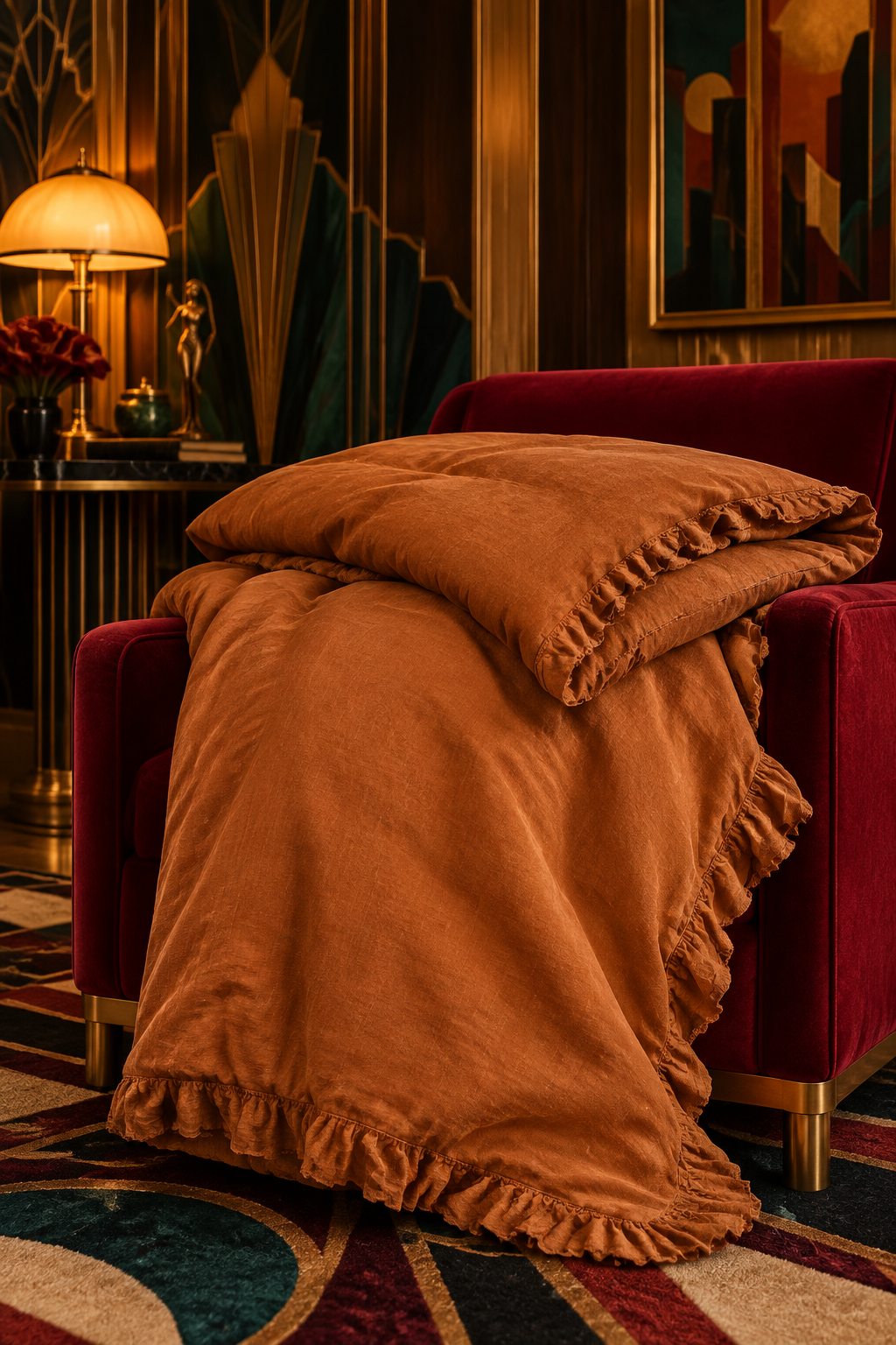 100% Washed Linen Duvet Cover Set - Rust