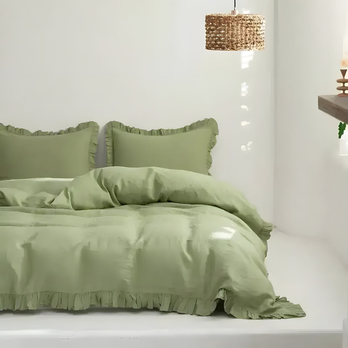 100% Washed Linen Duvet Cover Set - Sage Green - MAIA HOMES