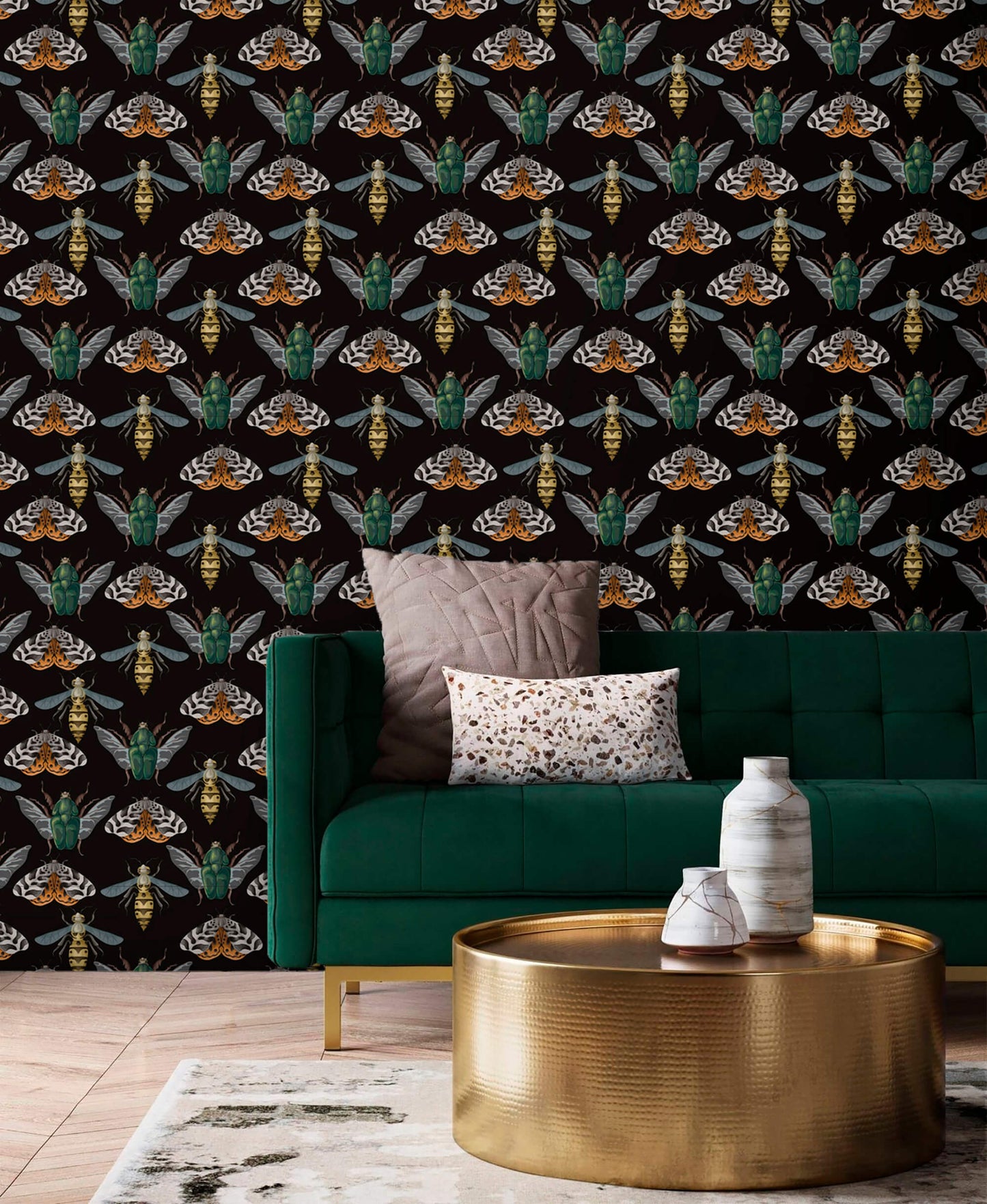Insect Harmony Wallpaper: Bring the beauty of nature indoors with this whimsical design, featuring a symphony of insects amidst lush foliage, adding a touch of charm and wonder to your space