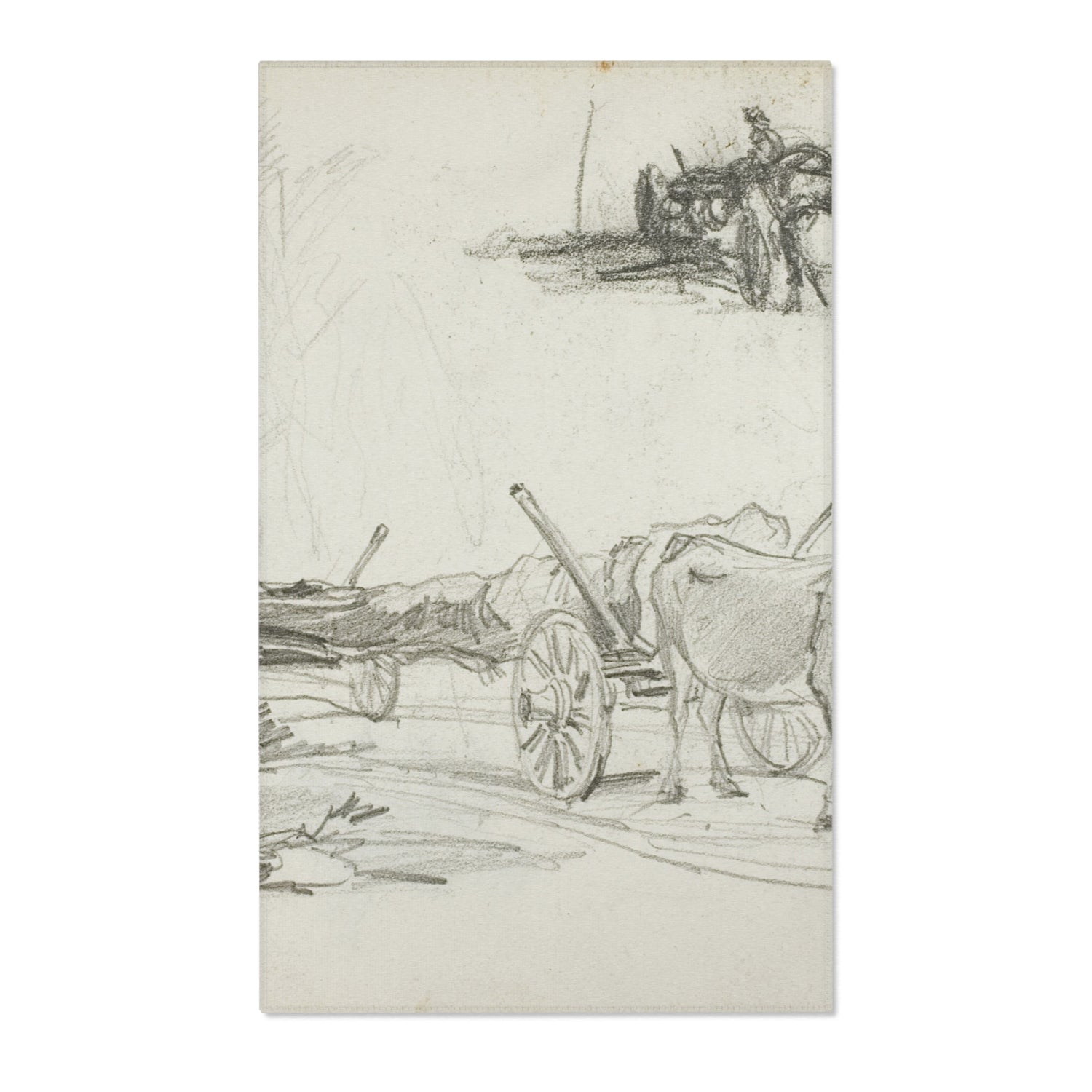 Two Sketches of Oxen Hauling a Log - Charles François Daubigny Area Rug