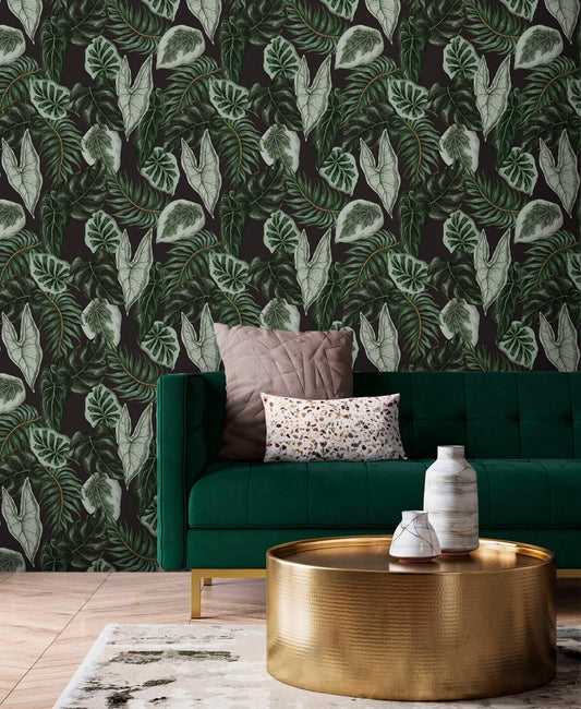 Tropical Botanical Bliss Wallpaper: Immerse yourself in the lush beauty of the tropics with this vibrant design, featuring an array of exotic botanicals that evoke a sense of paradise in any space