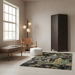Decorative mat with classical scene of people in a garden on a black background