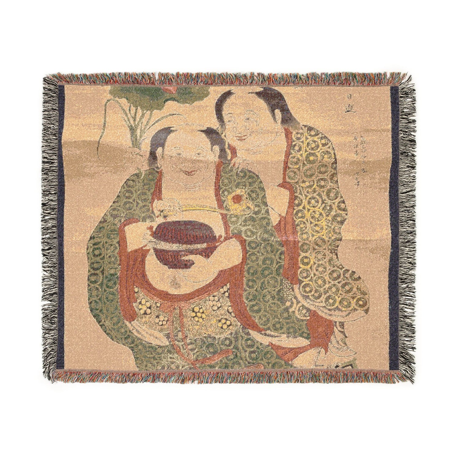 The Two Immortals of Harmony and Unity Woven Throw Blanket