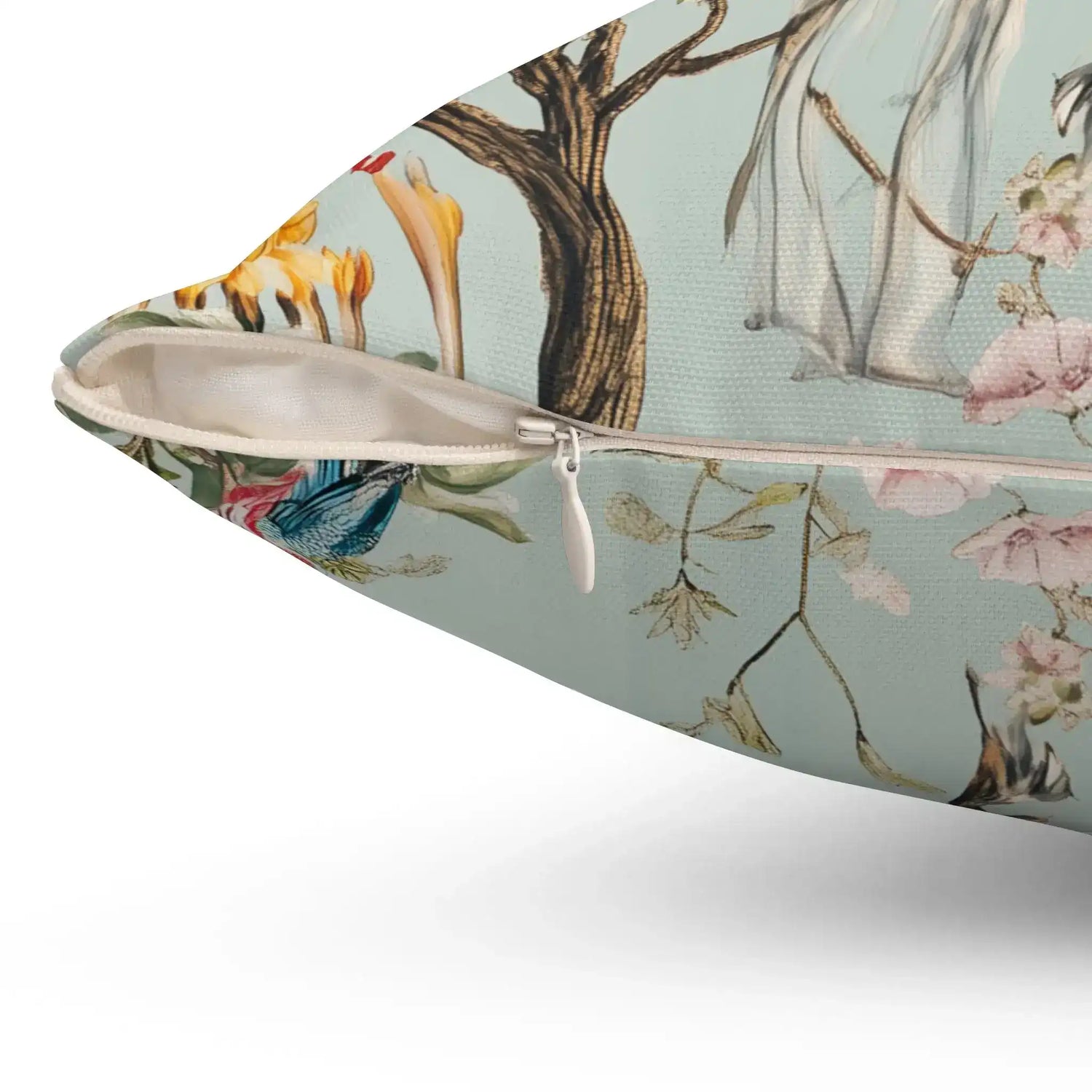 Verdant Songbird Garden Throw Pillow