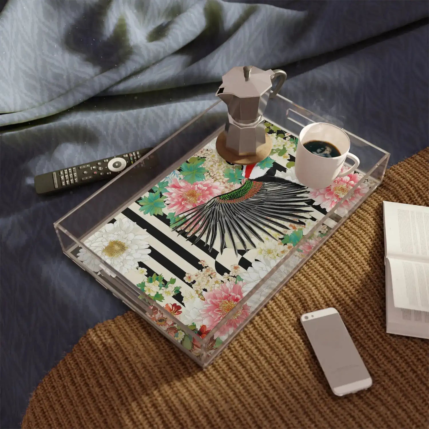 Striped Garden Bird Serving Tray